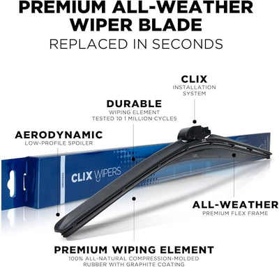 ClixWipers 26" + 14" High Performance Premium Automotive Replacement Windshield Wiper Blades, Passenger and Driver Side Wiper Blade Designed For All Weather & Winter Conditions (Set of 2)