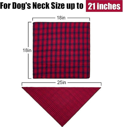Remifa Dog Bandanas - 6PCS Birthday Gift Washable Green Black Blue Red Square Plaid Printing Christmas Dog Bib Double Reversible Kerchief Scarf Adjustable Accessories for Small to Large Dog Puppy Cat