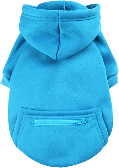 Jecikelon Dog Hoodies for Small Dogs with Zipper Pocket, Soft Fleece Puppy Clothes with Rope Hat, Warm Winter Outfits Cold Weather Coats, Cute Sweatshirt Chihuahua Costume (Blue, X-Large)
