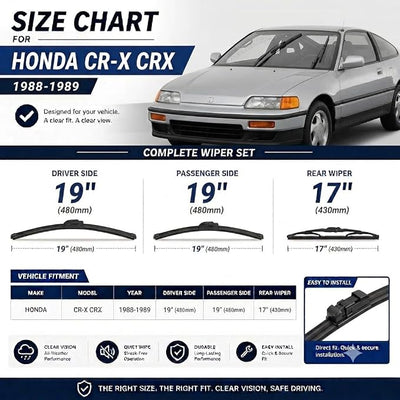 AERO Wipers OEM Replacement for Honda CR-X CRX 1989-1988, 19"+19" Front + 17" Rear, All-Season Windshield Wiper Blades with Extra Squeegee Refills + 1-Year Warranty (Set of 3)