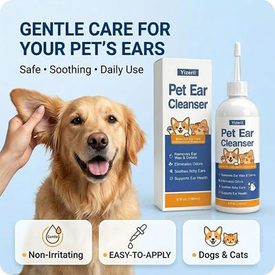 Dog Ear Wash - 180ml Gentle Cat Ear Cleaner Solution, Removes Ear Wax Debris and Ear Odor, Pet Ear Drops Liquid for Routine Ear Care