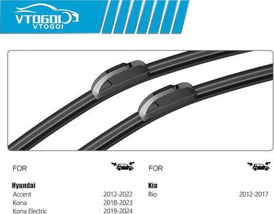 OEM Windshield Wiper Blades Replacement for Hyundai Kona 2018-2023 Accent 2012-2019 Kia Rio 2012-2019, All Weather Original Factory Quality Front & Rear Wipers Set 26"+16"+11" (Pack of 3)