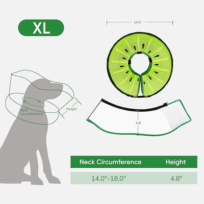 Supet Raised Inflatable Dog Cone After Surgery - Adjustable Recovery Donut Collar with Removable Shield to Stop Licking Wounds & Protect Stitches - Soft Dog Cone Alternative for Large Dogs (Kiwi,XL)