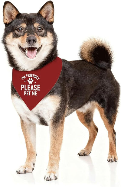I'm Friendly Please Pet Me Dog Bandana, Red Pet Dog's Scarf Accessories, Dog's Bandana for Small Medium Dogs, Puppy Triangle Scarf for Boy and Girl, Gift to Dogs Lover