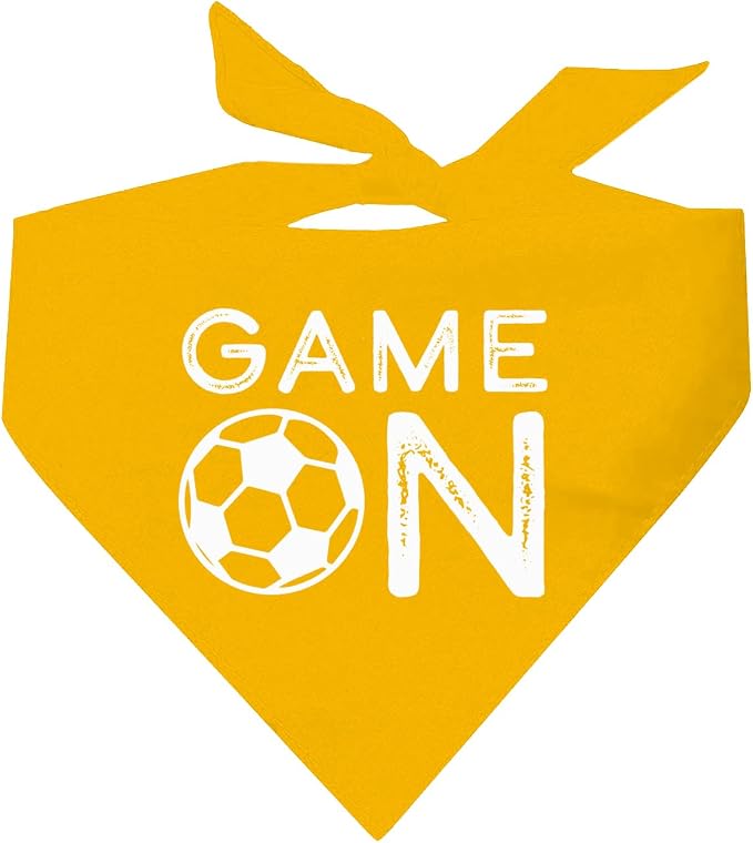 Game On Soccer Dog Bandana | 100% Cotton Adjustable Triangle | Made in USA | Soccer| Sports | Biggest Fan | Game Day | Gold, One Size (1073)