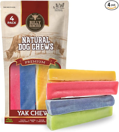Bully Bunches Premium Fruit-Flavored Himalayan Yak Chew for Dogs - 100g, All-Natural, Long-Lasting, Authentic Yak Milk, Healthy Dental Chew, High-Protein (Medium Assorted - 4PK, Assorted)