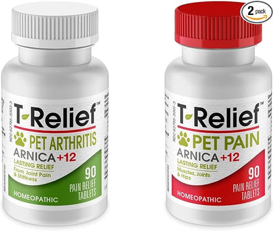MediNatura Plant-Powered Pet Pain Relief Bundle T-Relief Pet Pain Tablets (90) + T-Relief Pet Arthritis (90) 12 Plant-Based Homeopathic Pain Relievers with Arnica - Support for Muscles, Joints + HIPS