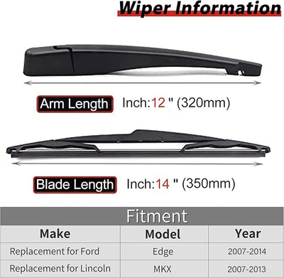 Rear Windshield Wiper Arm Blade Set, Replacement for Lincoln MKX, Ford Edge 2007-2014, OTUAYAUTO Factory Replace OE # 9T4Z17526-A