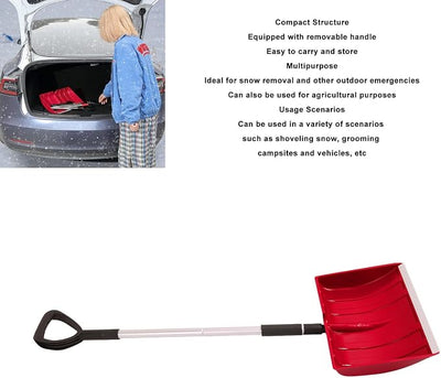 Snow Shovel Detachable Lightweight Portable Heavy Duty Adjustable Length Emergency Car Garden Camping Outdoor Aluminum PP Material 47.2 Inch (Red)