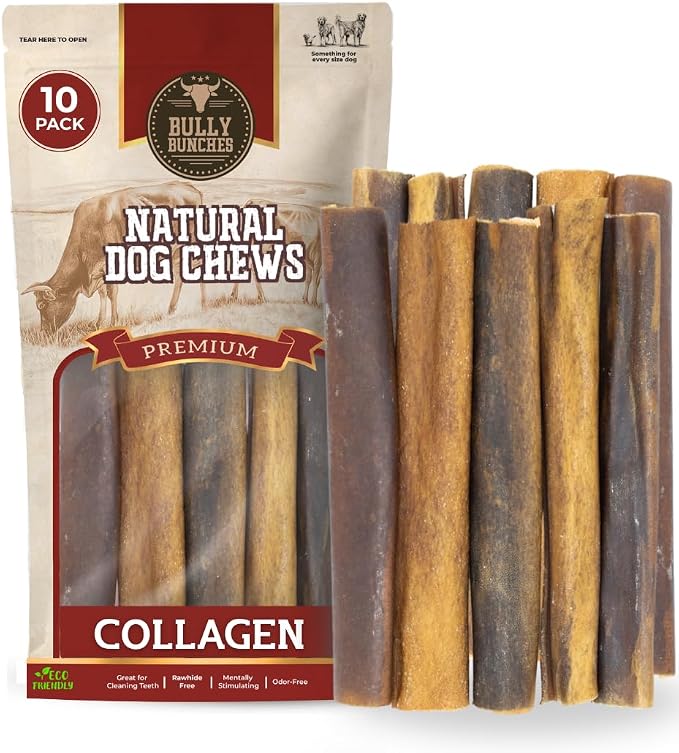Premium (6" Collagen - 10 Pack) Beef Chews for Dogs – All-Natural, Long-Lasting Dental Treats, Protein-Rich, Grain-Free, Healthy Digestive Support for Dogs