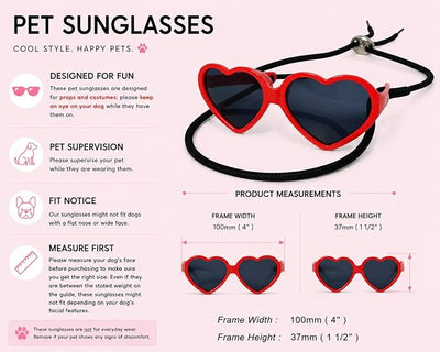 G016-1 Dog Pet Heart Costume Sunglasses for Small to Medium Breed (Up to 15 lbs, Heart Red)