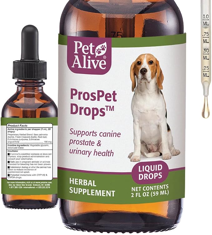 ProsPet Drops for Pet Prostate and Bladder Health - Herbal Supplement for Dog Urinary Tract, Bladder and Immune Support - Constipation Relief - 59 ml
