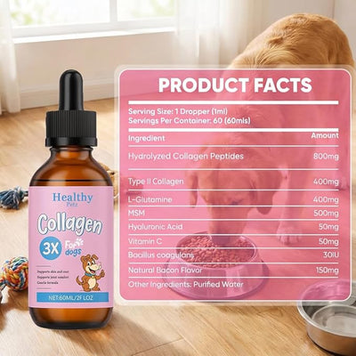 Liquid Collagen for Dogs, Daily Collagen for Dogs with ThreeCollagen Types & VC, Support Healthy Joint Supplement, Coat, Gut & Overall Vitality, 60ml/2FL OZ