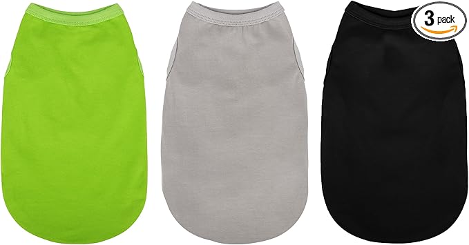 3 Pieces Plain Dog Shirt Sleeveless Puppy Cotton Dog Shirts Breathable Pet Apparel Tank Top Colorful Puppy Sweatshirt Clothes for Small Medium Dogs Black Green and Gray L