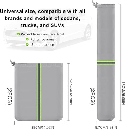 4 Pack Car Mirror Covers and Windshield Wiper Covers, Side Mirrors & Wiper Blades Covers for Universal Cars SUV Truck Snow Frost Protector Waterproof Oxford Cloth with Reflective Strip,Grey