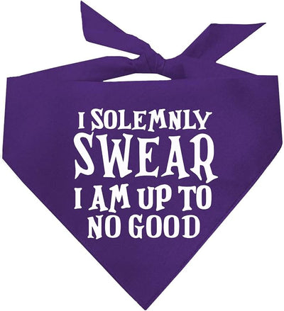 I Solemnly Swear I Am Up to No Good I Swear I'm Up to No Good Dog Bandana | 100% Cotton Triangle | Made in USA | Funny Matching Costume | Mischief | Playful Quote Sayings | Purple, X-Small (1101)