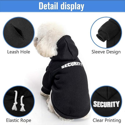 SCENEREAL Security Dog Hoodie Sweaters for Small Medium Large Dogs, Brushed Fleece Dog Clothes with Hat,Soft Cotton Winter Spring Coat All Weather Clothes, Classic Costume with Leash Hole, XL
