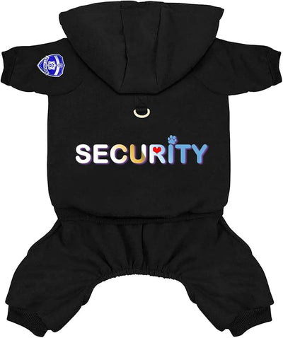 Izefia Dog Hoodie Security Clothes Tracksuit 4 Legs Jumpsuit Fleece Sweater Winter Sweat Shirt Warm Cotton Hoodies for Small Dog Medium Large Cat Black XS