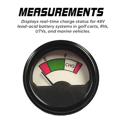 Prosport Performance Lighted 48V Golf Cart Battery Meter 2-1/16 Inch Illuminated State of Charge Gauge for Lead Acid Systems Club Car EZGO Yamaha RV Marine Dash Panel