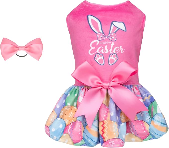 Happy Easter Eggs Dog Dress Velvet for Small Dogs Girl Pink Puppy Dresses Dog Clothes CVA18L-D