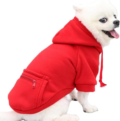 Jecikelon Pet Dog Cold Weather Coat with Pocket Winter Dog Hoodie Warm Puppy Clothes for Small Dogs Chihuahua Clothing (Small, Y02-Red)