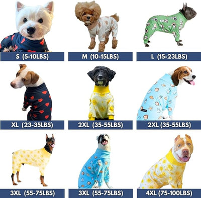 Spark Paws Dog Pajama, Dog Recovery Suit Male, Onesie, Ultra-Soft and 4-Way Stretch, for Small Medium and Large Breeds - Breakfast Blue - XL