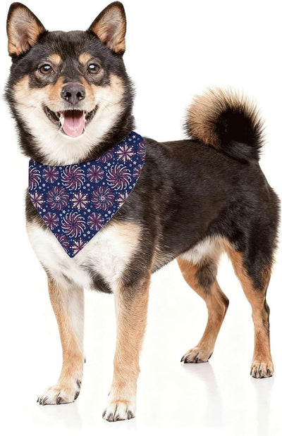 4th of July Dog Bandana, Patriotic Fireworks Burst Pet Triangle Scarf for Independence Day Party Outfit, Navy Star Neckerchief for Small Medium Dogs, Independence Day Puppy Gift