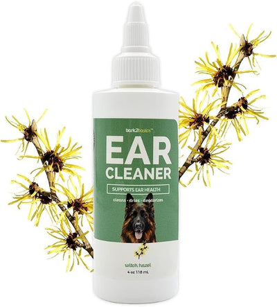 Bark2Basics Ear Cleaner for Dogs, 4 oz - All Natural, Witch Hazel, Alcohol Free, Gentle Aloe Vera and Chamomile Extract Base, Breaks Through Tough Wax