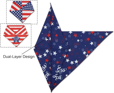 American Flag Dog Bandanas 3 Pack Large, 4th of July Patriotic Pet Scarf for Independence Day Memorial Day, Red White Blue Holiday Outfit for Medium to Large Dogs