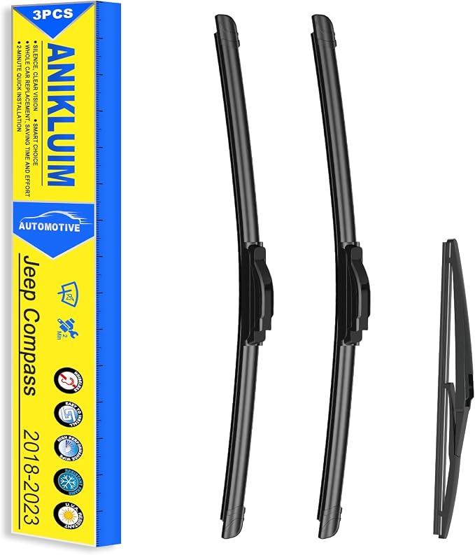 ANIKLUIM® Wiper Blades for Practical Family Driver: 24"+18"+10" Windshield Wipers Set Replacement for 2018-2023 Jeep Compass - All-Weather, Quiet & Streak-Free - Easy DIY Snap-On Installation (3PCs)