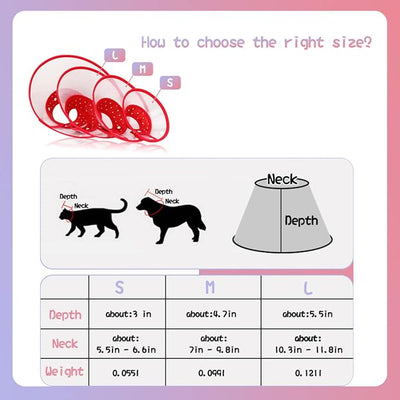 Pet Cone Recovery Dog Cone Adjustable Dog Collar Clear Padded Collar with Breathable Soft Edge, Plastic Puppy Cone Protect The Neck Surgery Recovery, Designed for Cats and Puppies (Medium, Red)