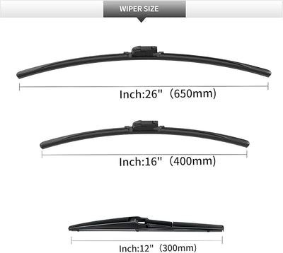 Front and Rear Windshield Wipers for Lexus NX 2015-2021 for Car Window | Streak-Free Front and Back Wiper Blades for NX200t 250 300 300h 450 450h OEM Automotive Replacement Accessories