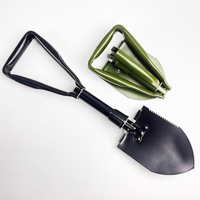 Folding Survival Shovel with Pick, Portable Carbon Steel Tactical Style Entrenching Tool for Snow, Off Road, Camping, Gardening, Beach, Digging (Black)