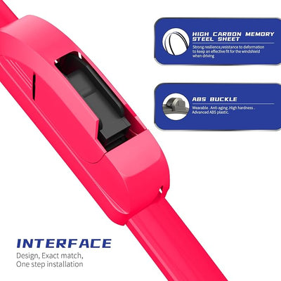 OEM QUALITY 24" + 24" Premium All-Seasons Durable Stable And Quiet Rose Red Windshield Wiper Blades (Set of 2)