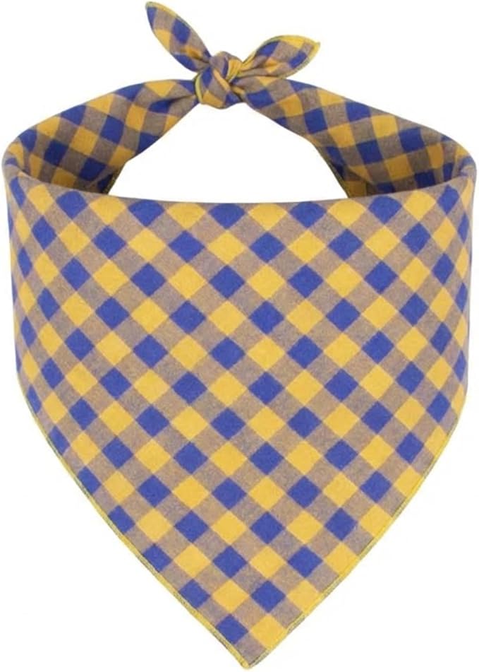 Cotton Linen Dog Bandanas 1 Pack, Plaid Checkered Bandana for Large Dogs, Soft Breathable Classic Dog Apparel & Accessories (Yellow Plaid, Large)