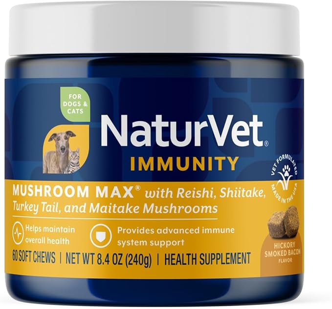 Mushroom Max Advanced Immune Support Dog Supplement – Helps Strengthen Immunity, Overall Health for Dogs – Includes Shitake Mushrooms, Reishi, Turkey Tail – 60 Ct.