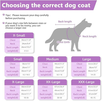 SAWMONG Waterproof Dog Winter Coat, Warm Fleece Lined Dog Jacket with Hood, Windproof Puppy Coat, Pet Apparel Vest Outdoor&Indoor Winter Activities(Purple,XL)