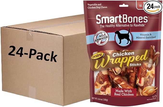 SmartBones Chicken-Wrapped Sticks, Treat Your Dog to a Rawhide-Free Chew Made with Real Chicken and Vegetables 6.6 Ounce (pack of 24)