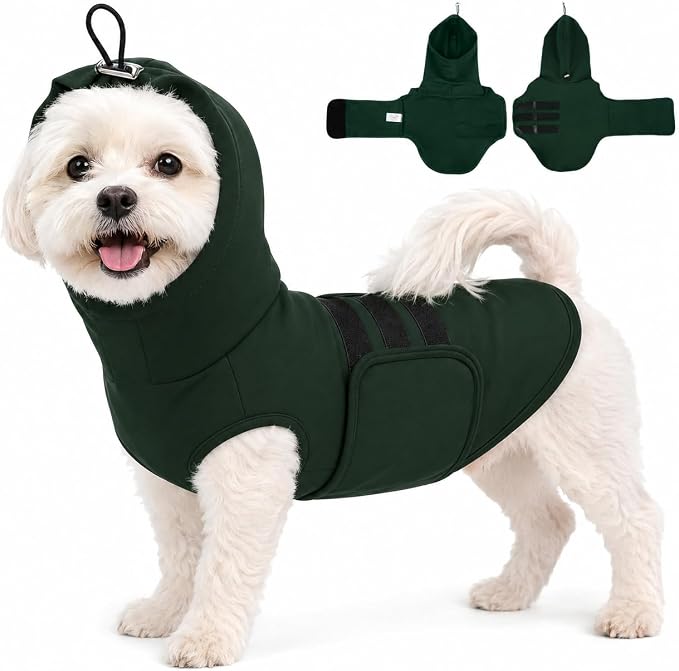 Dog Calming Vest, Dog Anxiety Vest with Ear Wrap to Reduce Noise Stress, Anxiety Jacket for Dogs, Dog Compression Shirt Anxiety for Separation, Fireworks, Vet Visits (DarkGreen, XS)