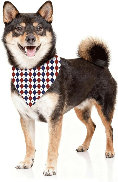 4th of July Dog Bandana, Patriotic Checkered Pet Triangle Scarf for Independence Day Party Outfit, American Flag Style Neckerchief for Small Medium Dogs, Puppy Gift