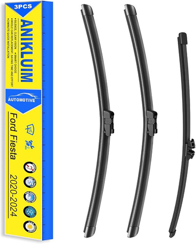 ANIKLUIM® Wiper Blades for Practical Family Driver: 28"+14"+11" Windshield Wipers Set Replacement for 2020-2024 Ford Fiesta - All-Weather, Quiet & Streak-Free - Easy DIY Snap-On Installation (3PCs)