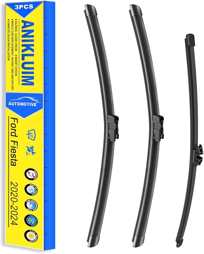 ANIKLUIM® Wiper Blades for Practical Family Driver: 28"+14"+11" Windshield Wipers Set Replacement for 2020-2024 Ford Fiesta - All-Weather, Quiet & Streak-Free - Easy DIY Snap-On Installation (3PCs)