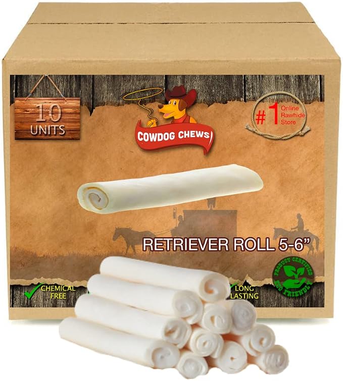 5-6 Inches Rawhide Retriever Roll - Chewing Dog Treat, 100% Natural - Natural Grass Fed Livestock Sourced (10 Pack)