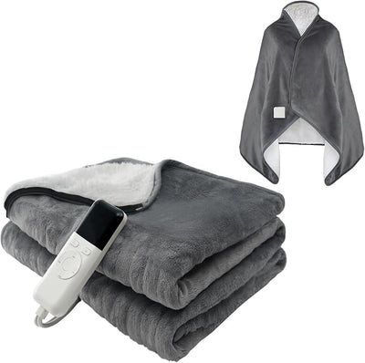 Heated Wearable Shawl 33x59 Inch, 6 Heating Levels & 5 Timer Settings, Soft Sherpa to Fleece, UL Certified with Auto Shut Off, Machine Washable Gift for Christmas Home Office (Gray)
