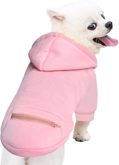 Jecikelon Dog Hoodies for Small Dogs with Zipper Pocket, Soft Fleece Puppy Clothes with Rope Hat, Warm Winter Outfits Cold Weather Coats, Cute Sweatshirt Chihuahua Costume (Pink2, Large)