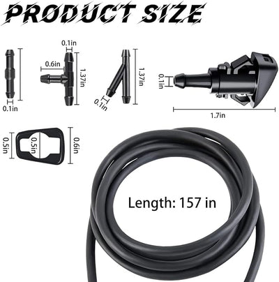 AUCELI Windshield Washer Hose Kit 22 Pcs Set, 4M Washer Fluid Hose, 6 Pcs Hose Connectors, 2 Fan Nozzles, Connect Car Water Pump and Nozzles Suitable for Most Car Windshield Fluid Tubing