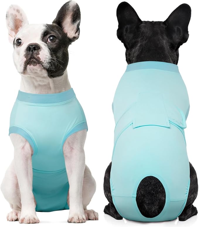 Kuoser Dog Recovery Suit for Dogs After Surgery, Soft Dog Surgical Onesie for Female Male Dogs Spay Neuter, Anti-Licking Pet Bodysuit for Abdominal Wounds, Skin Disease, E-Collar Alternative, Blue XS