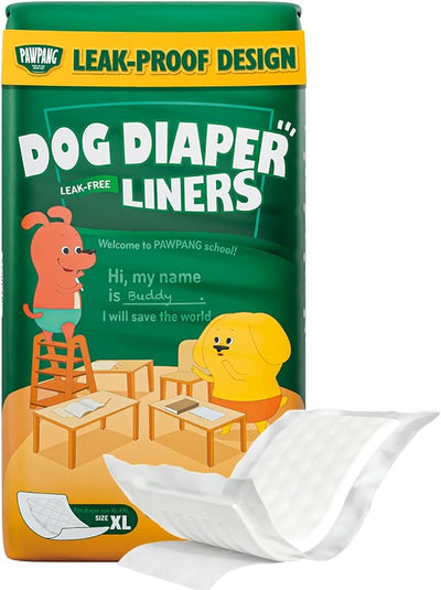 PAWPANG Disposable Dog Diaper Liners Booster Pads for Male & Female Dogs, 55ct, 5 Sizes Options, Doggie Diaper Inserts fit Most Types of Dog Diapers - Pet Belly Bands & Male Wraps (X-Large(55ct))