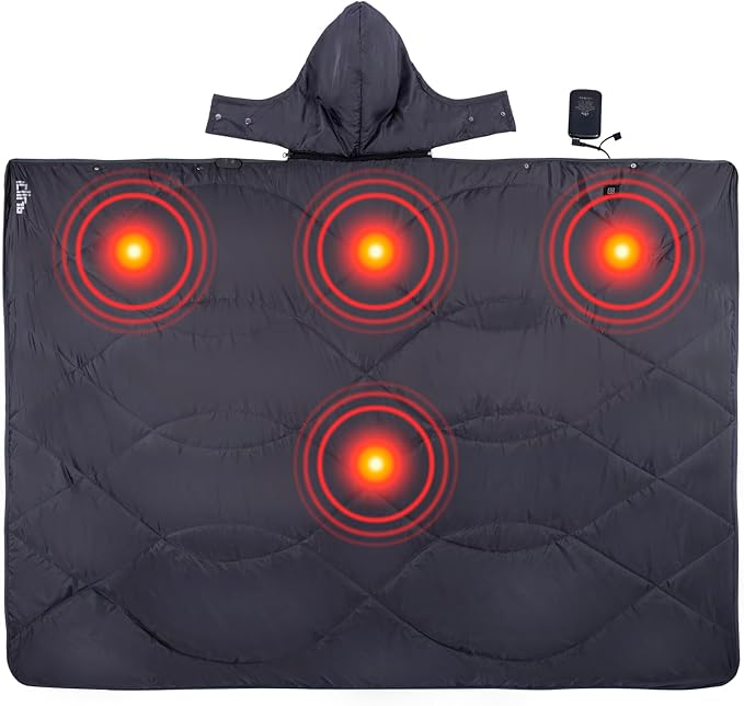 iClimb Heated Camping Blanket with Hood and 5V 5000mAH Battery Pack (Dark Grey)