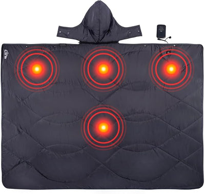 iClimb Heated Camping Blanket with Hood and 5V 5000mAH Battery Pack (Dark Grey)